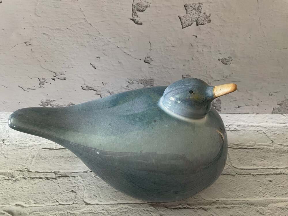 Vintage Studio Pottery Blue Drip Glaze Ceramic Bird Figurine